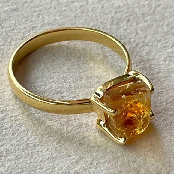 18k Gold Vermeil Natural Citrine Rough (Brazil) Ring | sz 9.5 - Picture 10 of 11